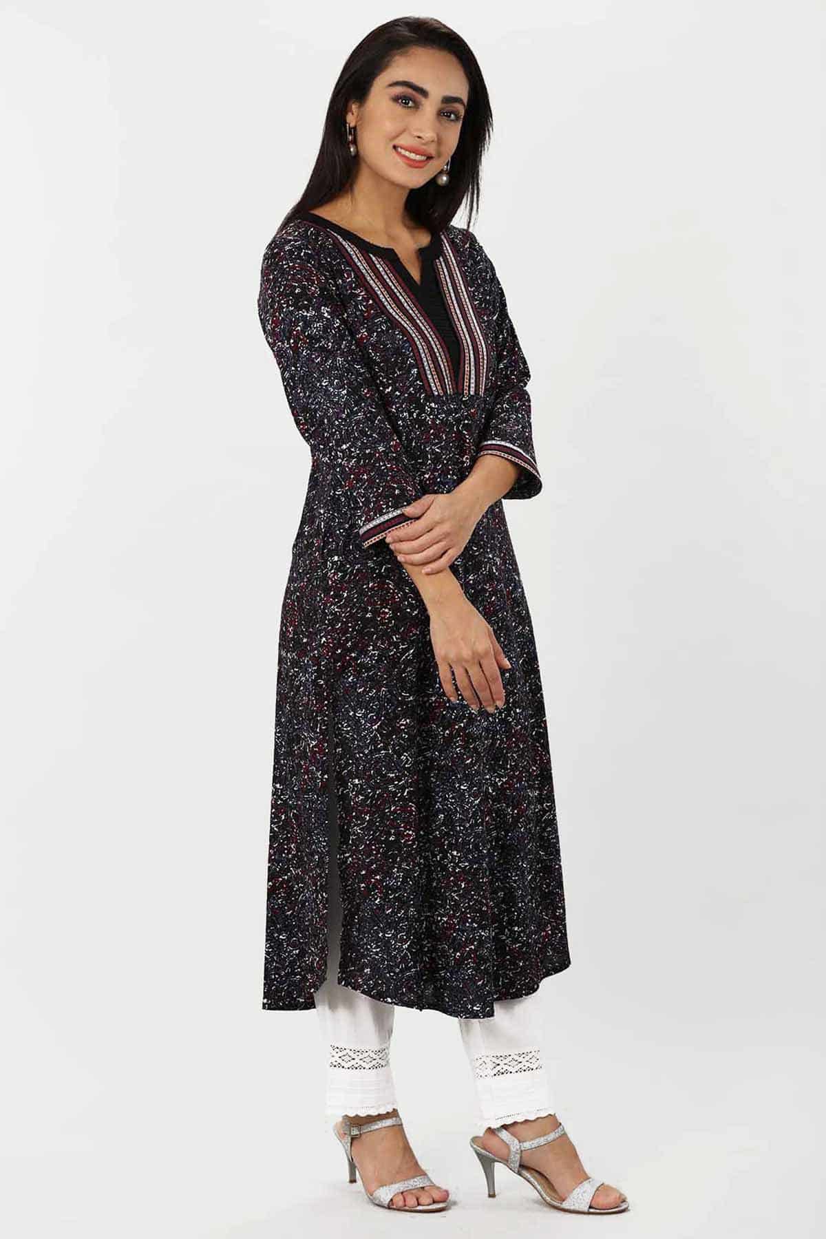 Embroidered Charcoal Black Kurta For Women