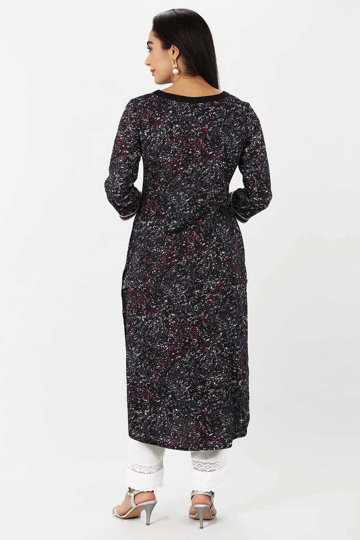 Embroidered Charcoal Black Kurta For Women