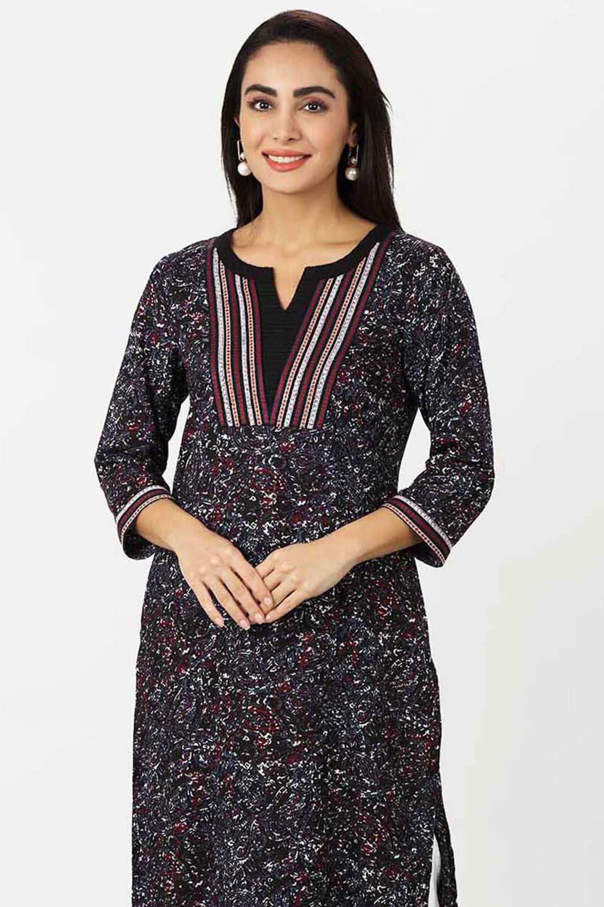 Embroidered Charcoal Black Kurta For Women