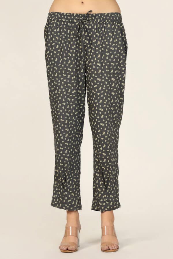 Dark Grey Printed Co Ord Pant For Women