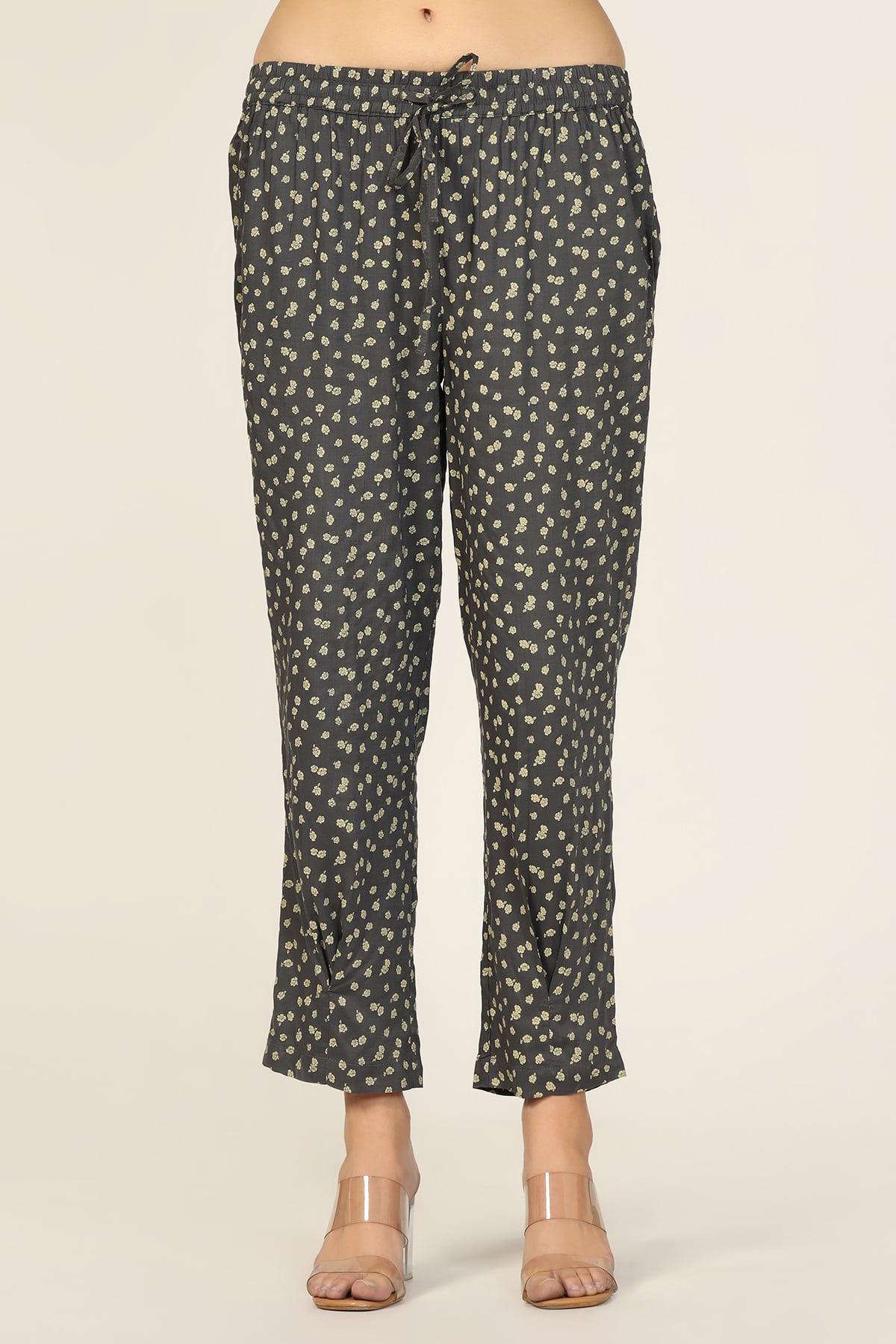 Dark Grey Printed Co Ord Pant For Women