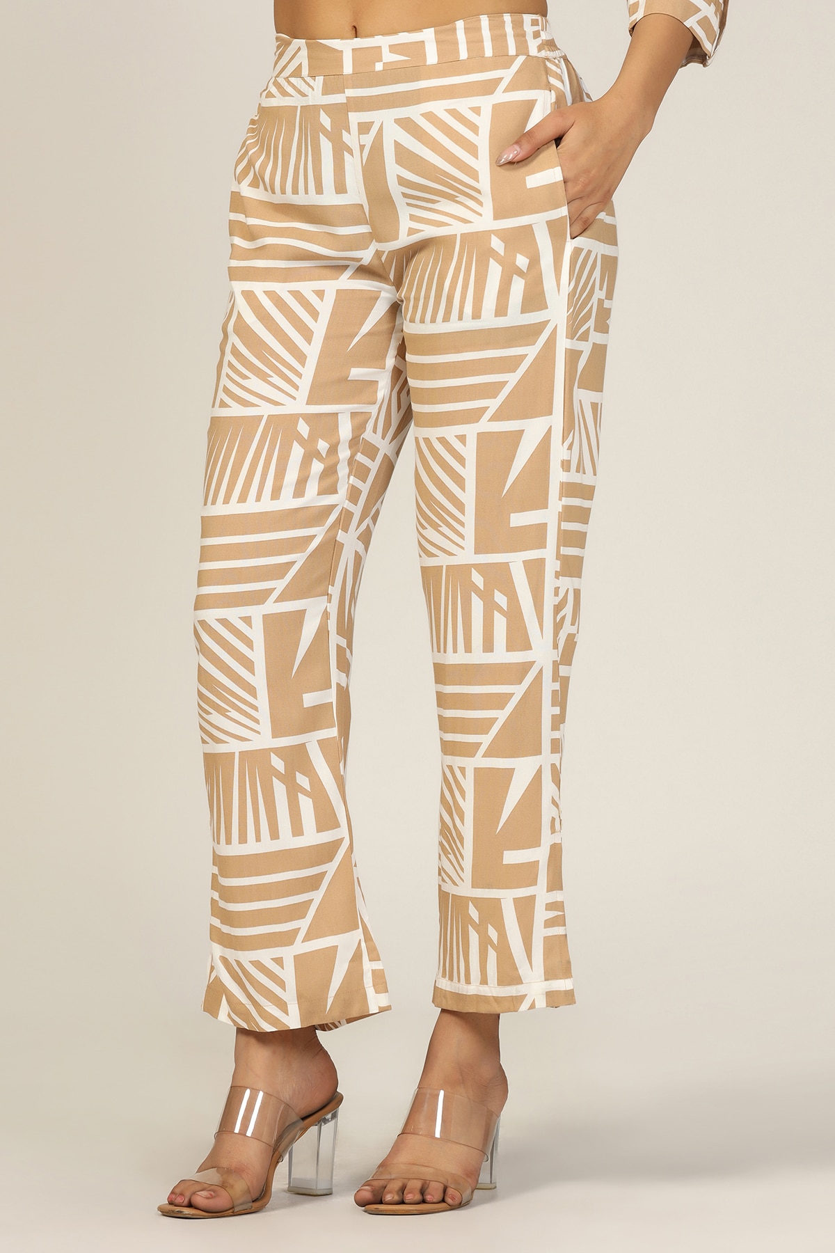 Printed Beige Co Ord Pants