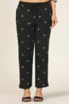 Embroidered Black Cotton Pants Women