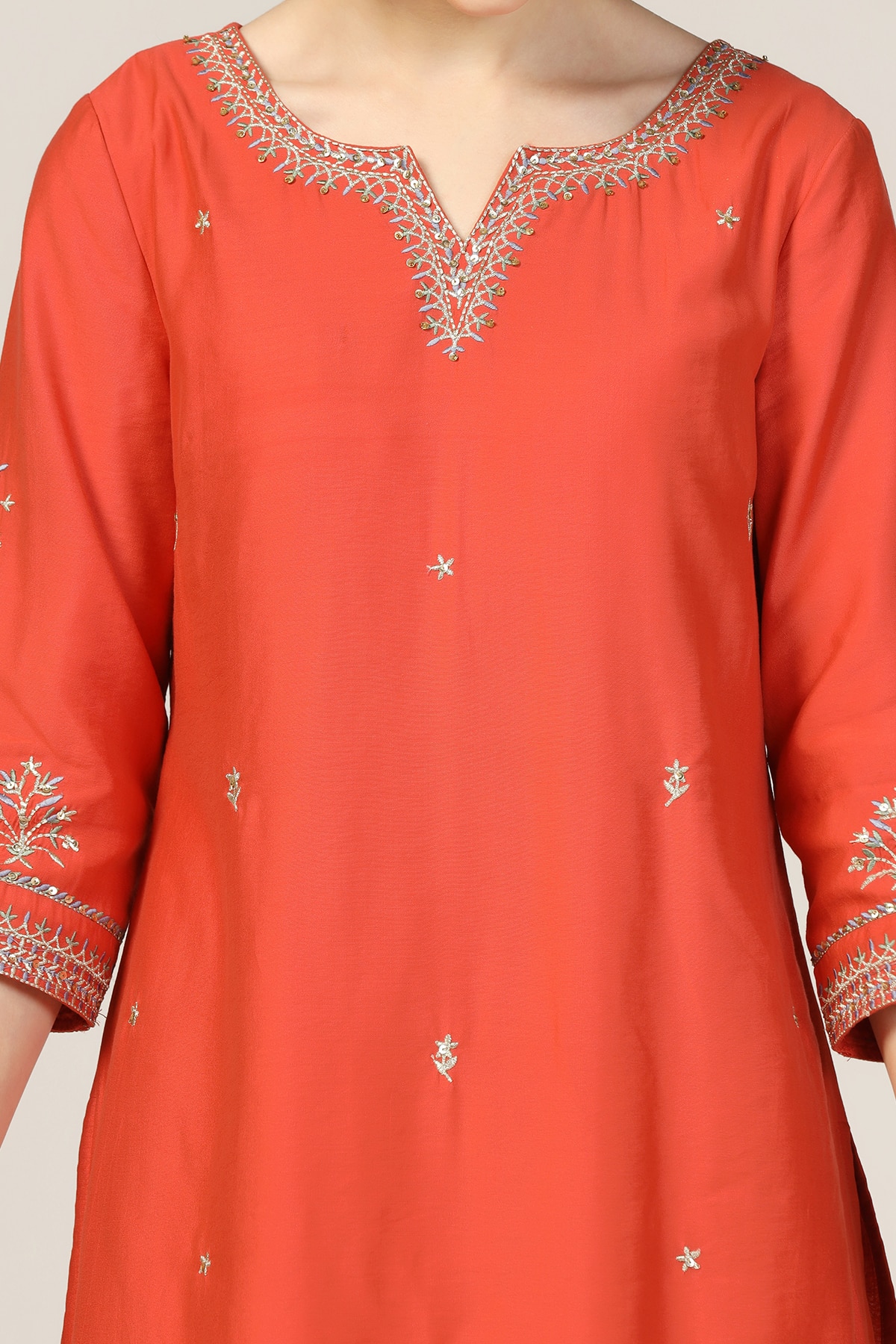Orange Chanderi Embroidered Kurti - Image 5