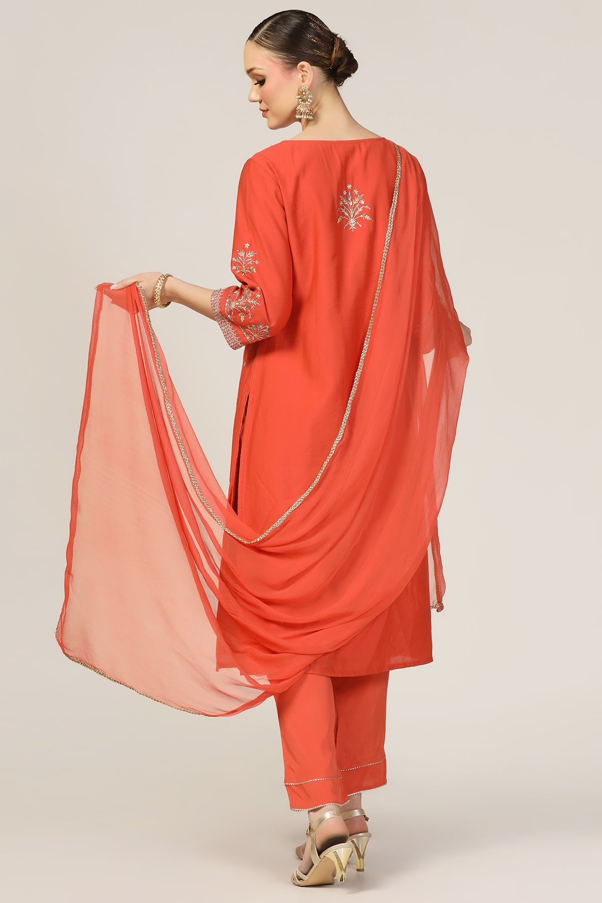 Orange Chanderi Embroidered Kurti - Image 6