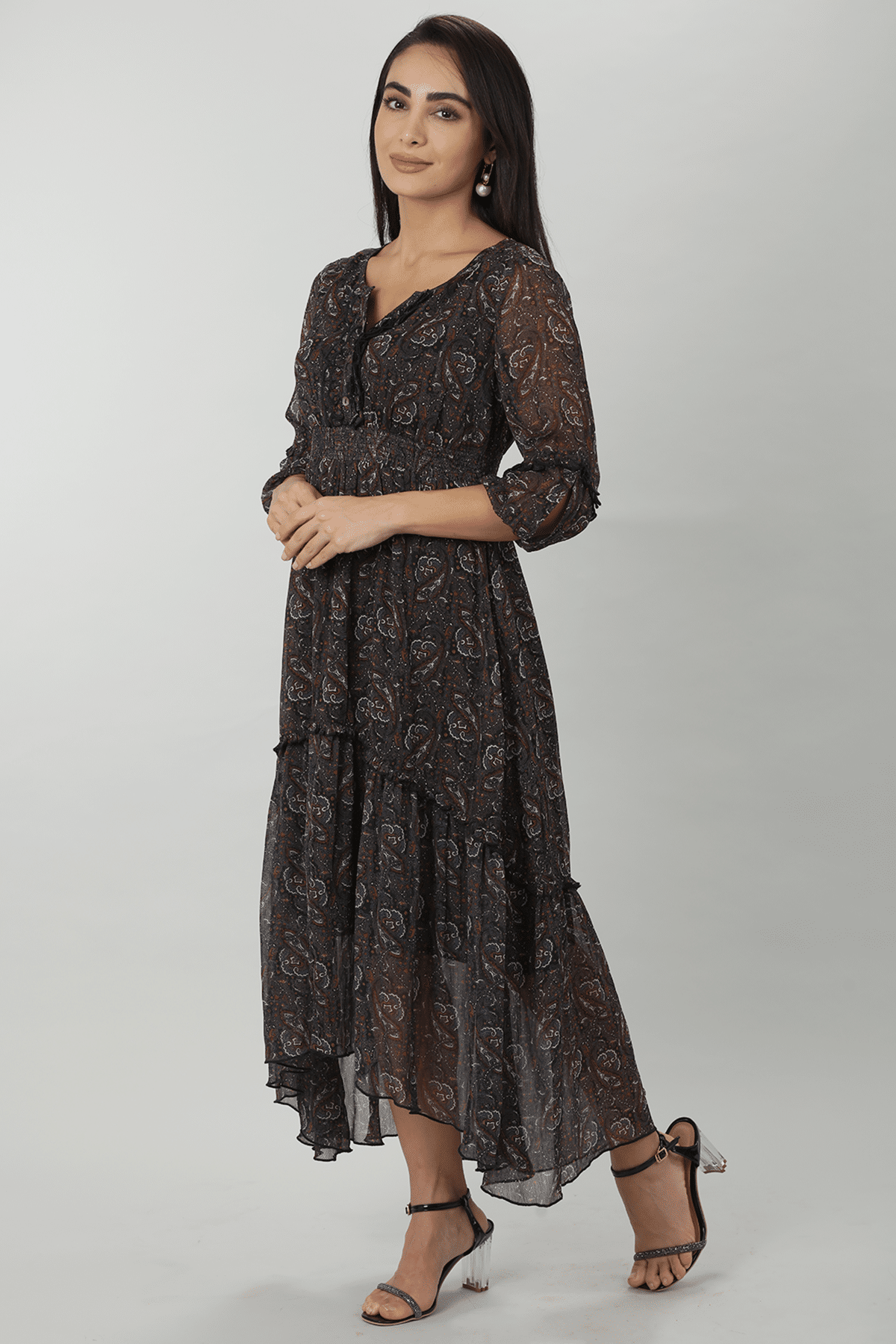 Printed Dark Brown Dress For Women