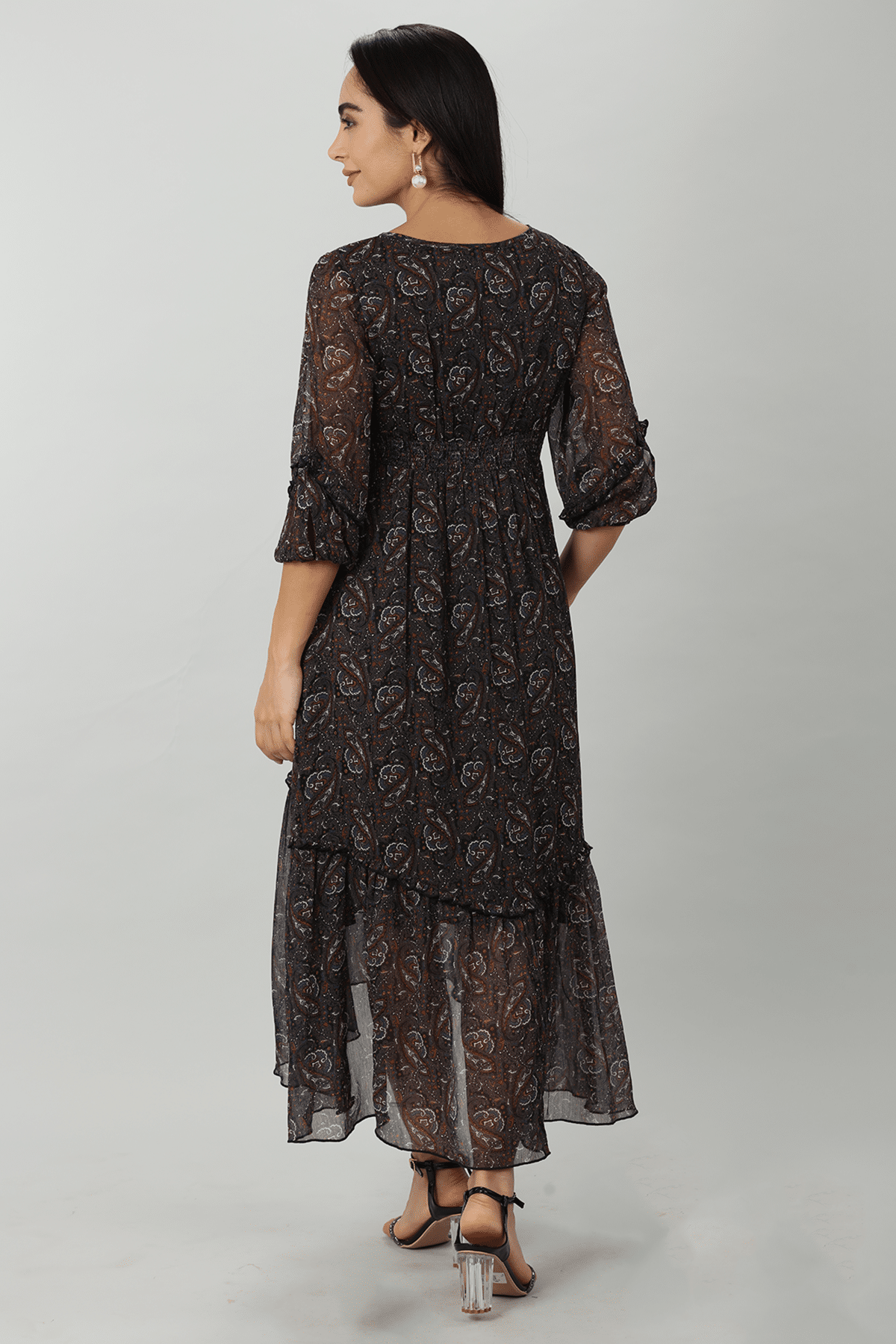 Printed Dark Brown Dress For Women