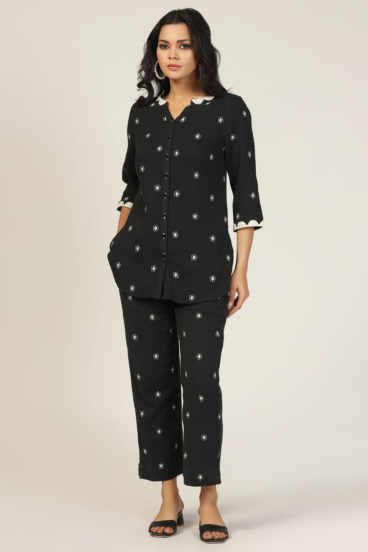 Embroidered Black Ladies Cotton Shirts