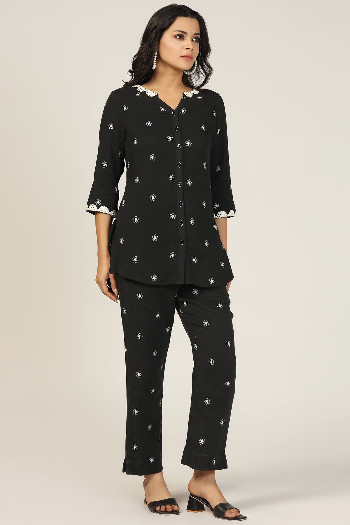Embroidered Black Ladies Cotton Shirts