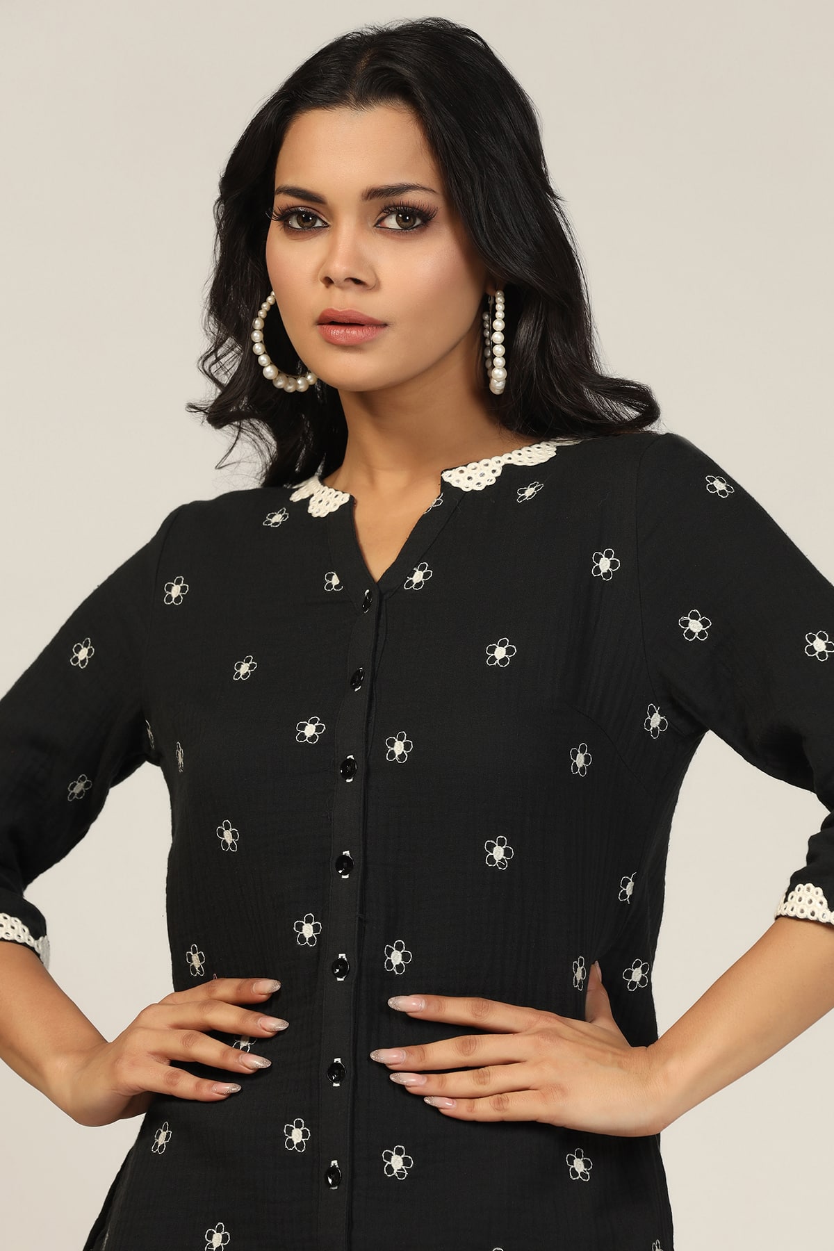 Embroidered Black Ladies Cotton Shirts