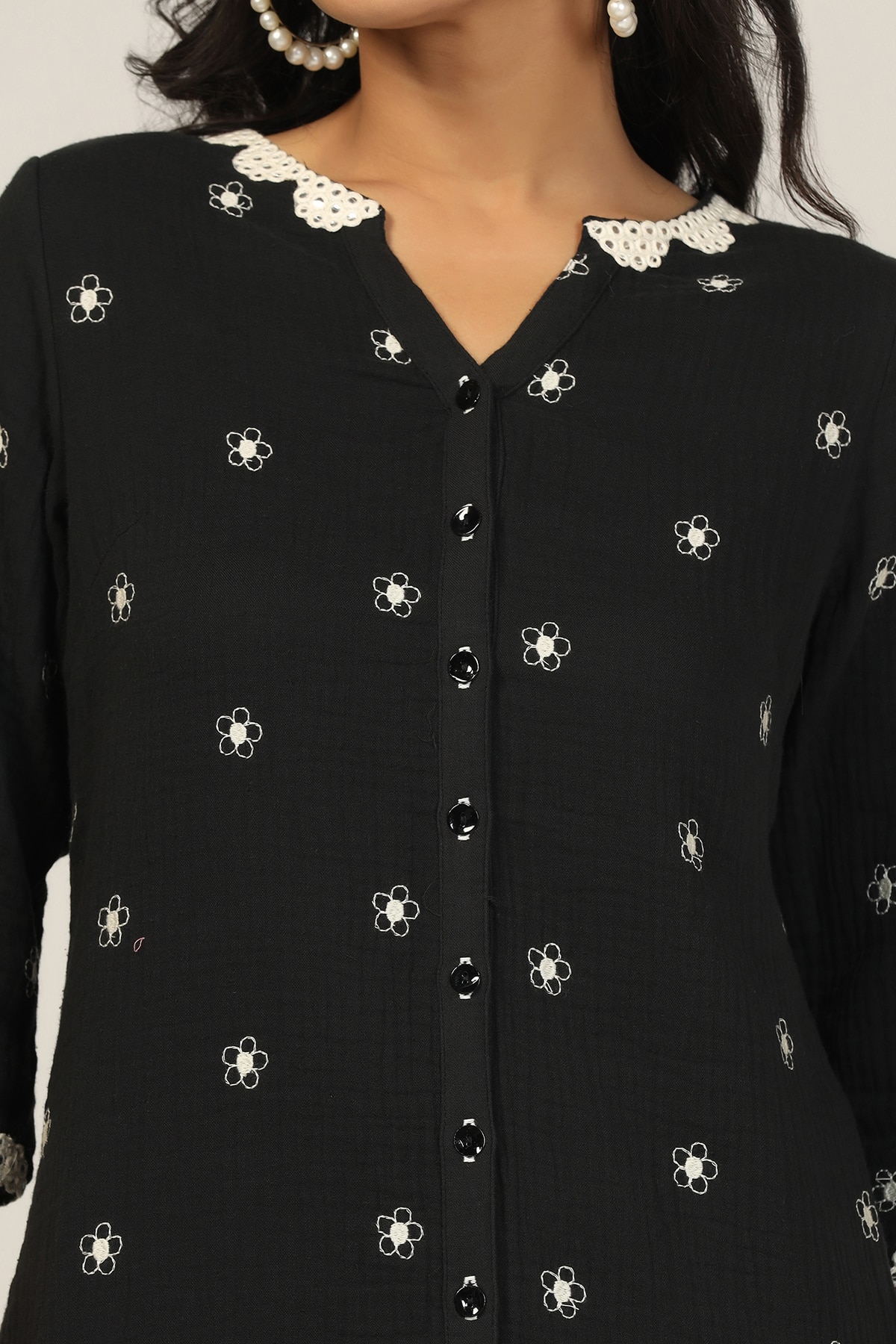 Embroidered Black Ladies Cotton Shirts