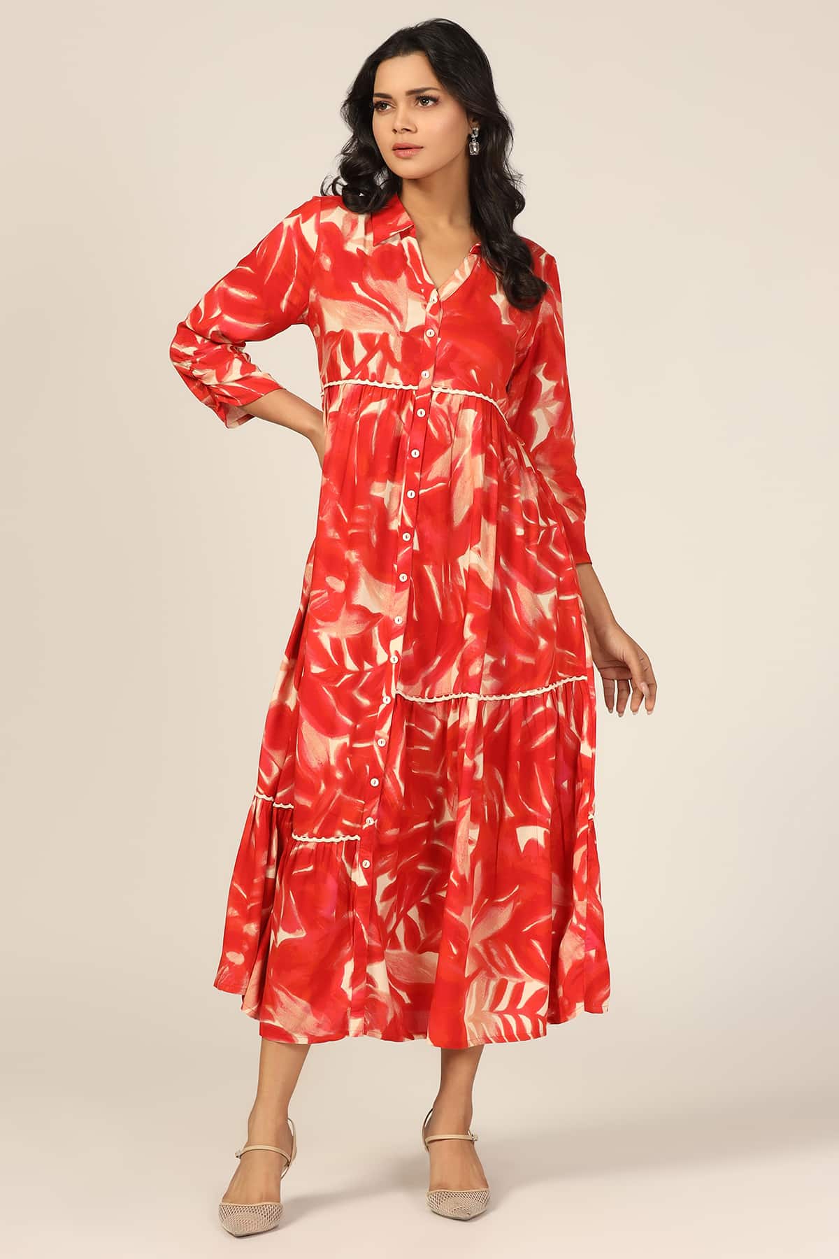 Printed Red Dress Ladies