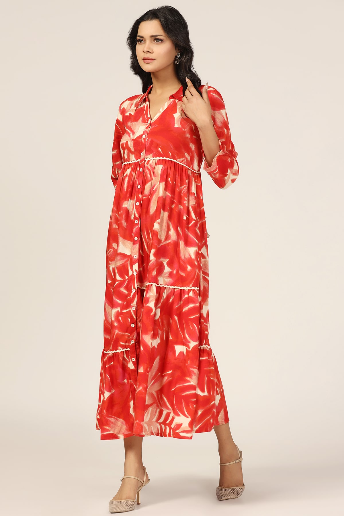 Printed Red Dress Ladies
