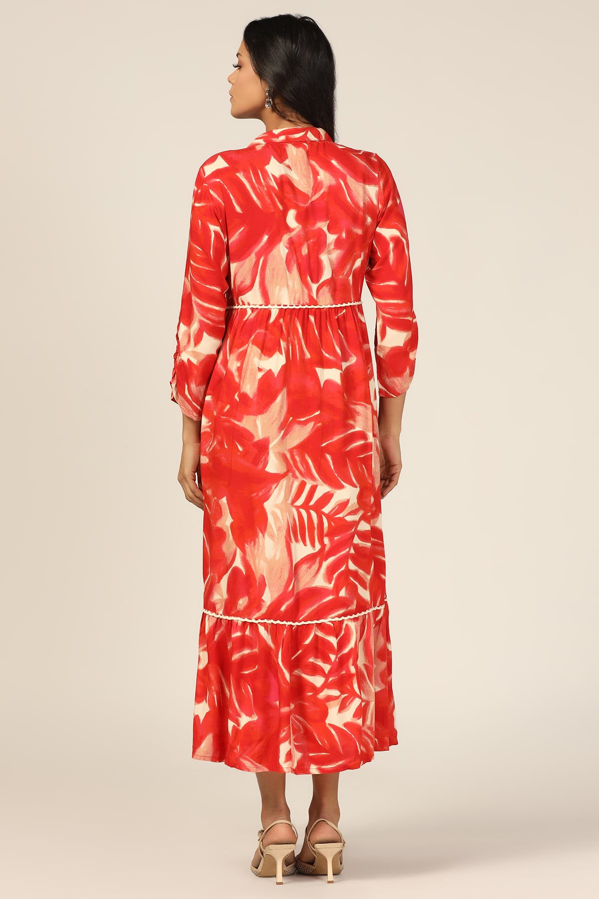 Printed Red Dress Ladies