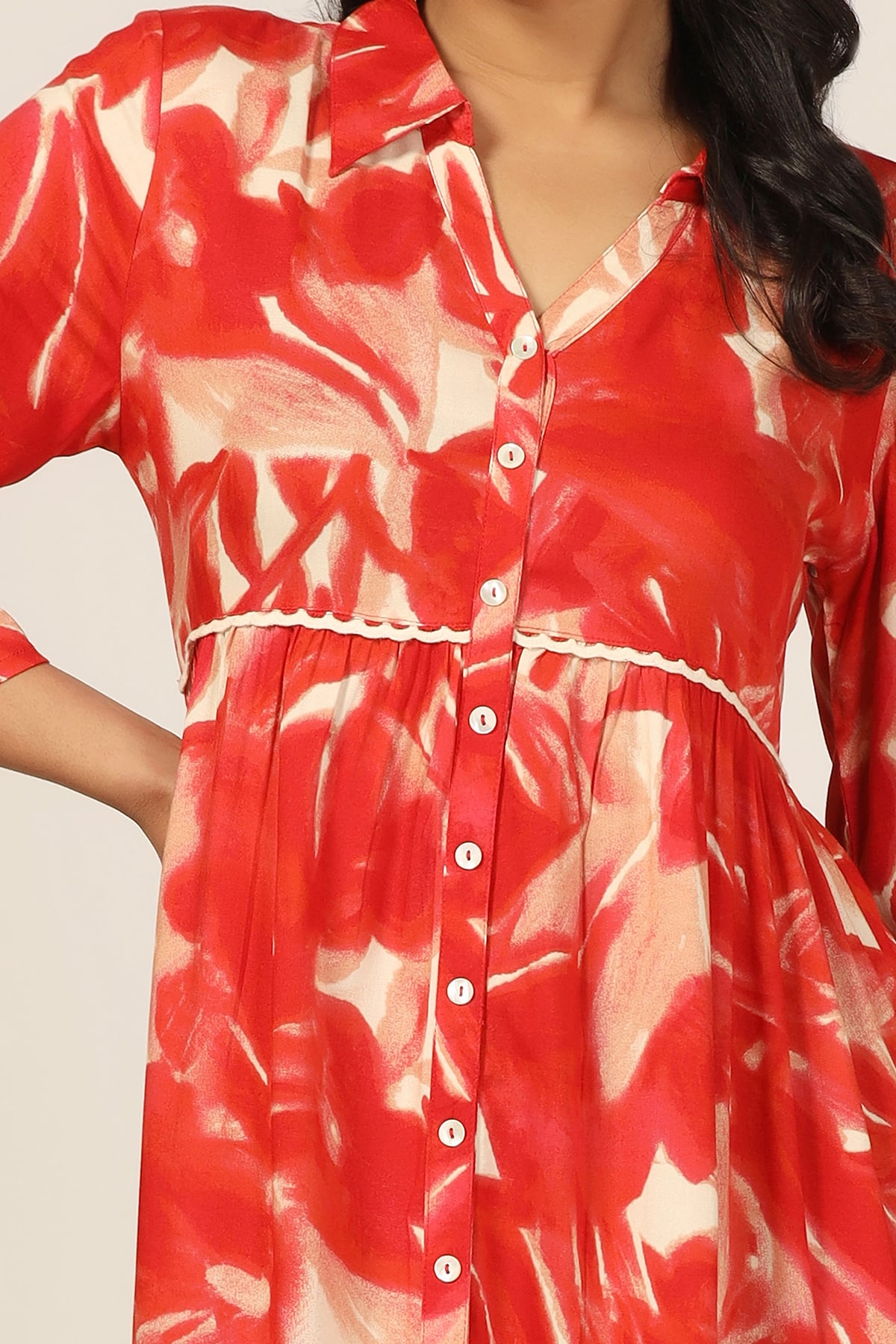 Printed Red Dress Ladies