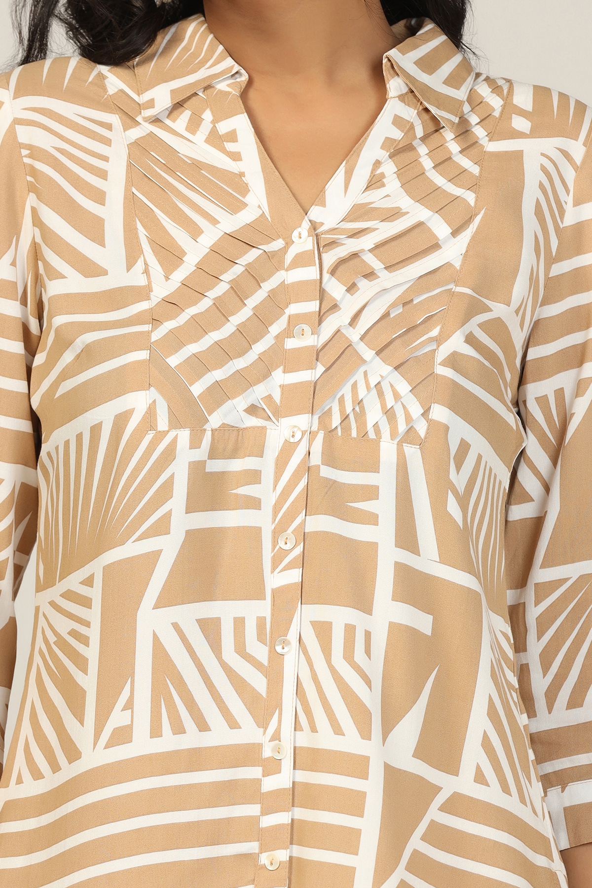 Printed Beige Co Ord Shirts For Woman