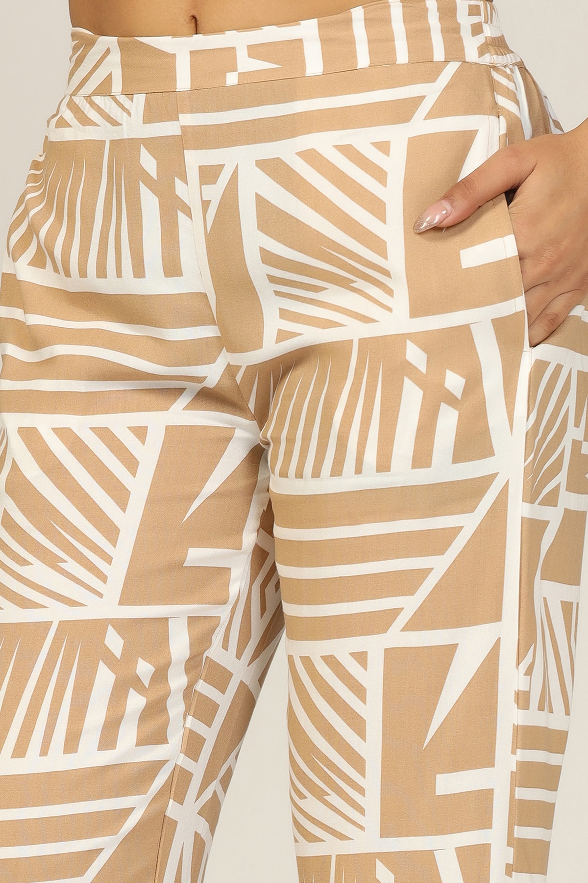 Printed Beige Co Ord Pants
