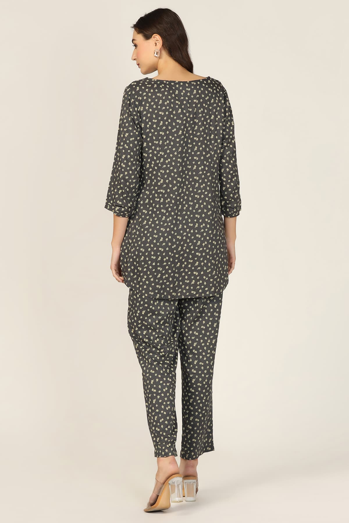 Embroidered Dark Grey Co Ord Top For Women