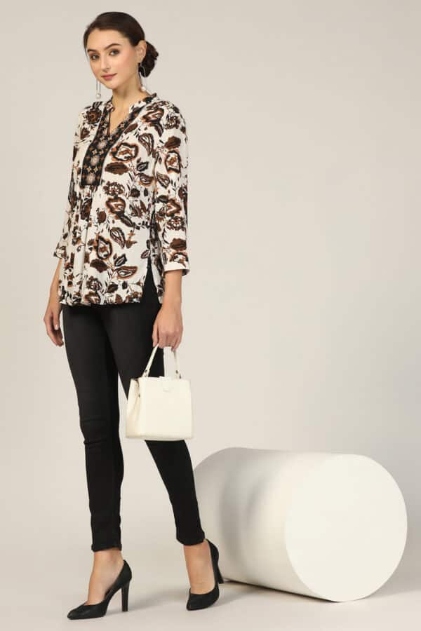 Brown Embroidered Women Top Trendy