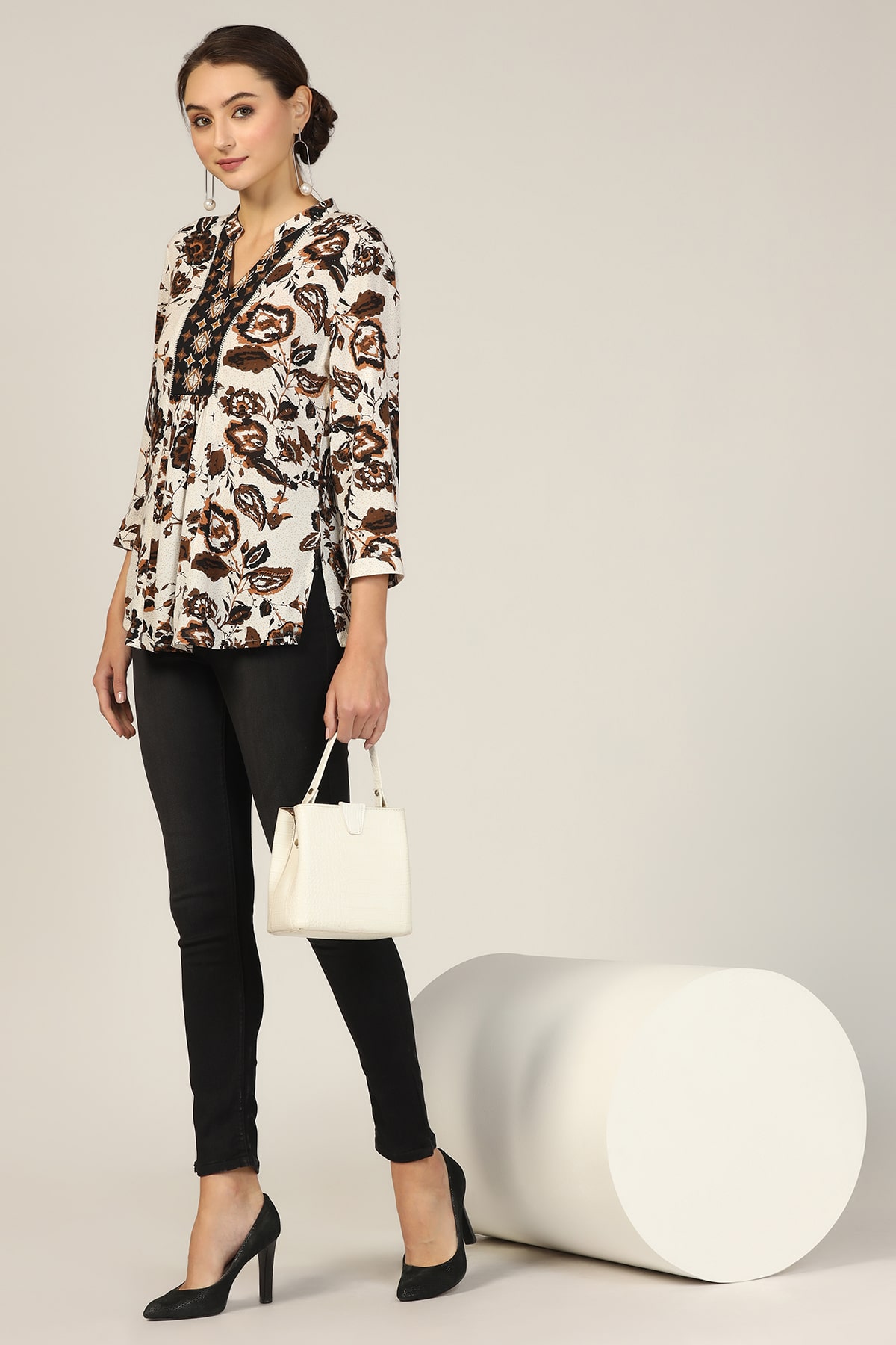 Brown Embroidered Women Top Trendy