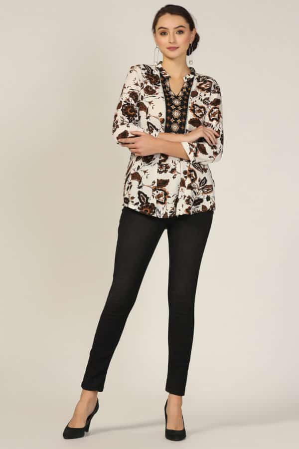 Brown Embroidered Women Top Trendy