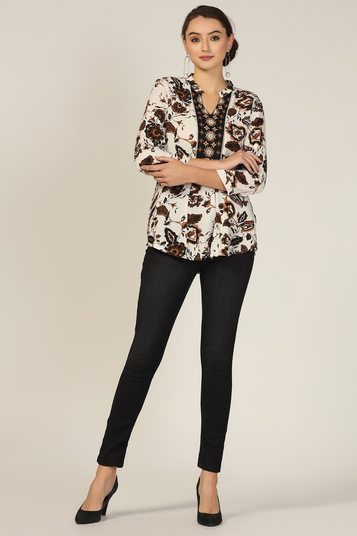 Brown Embroidered Women Top Trendy