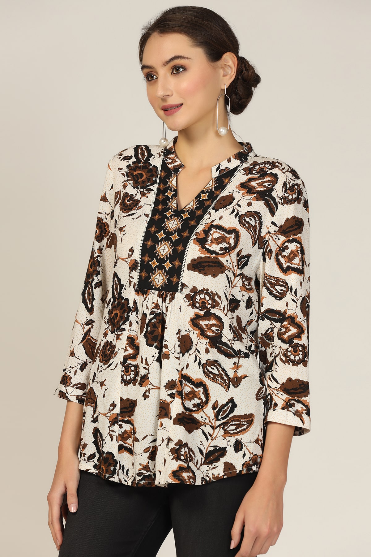 Brown Embroidered Women Top Trendy