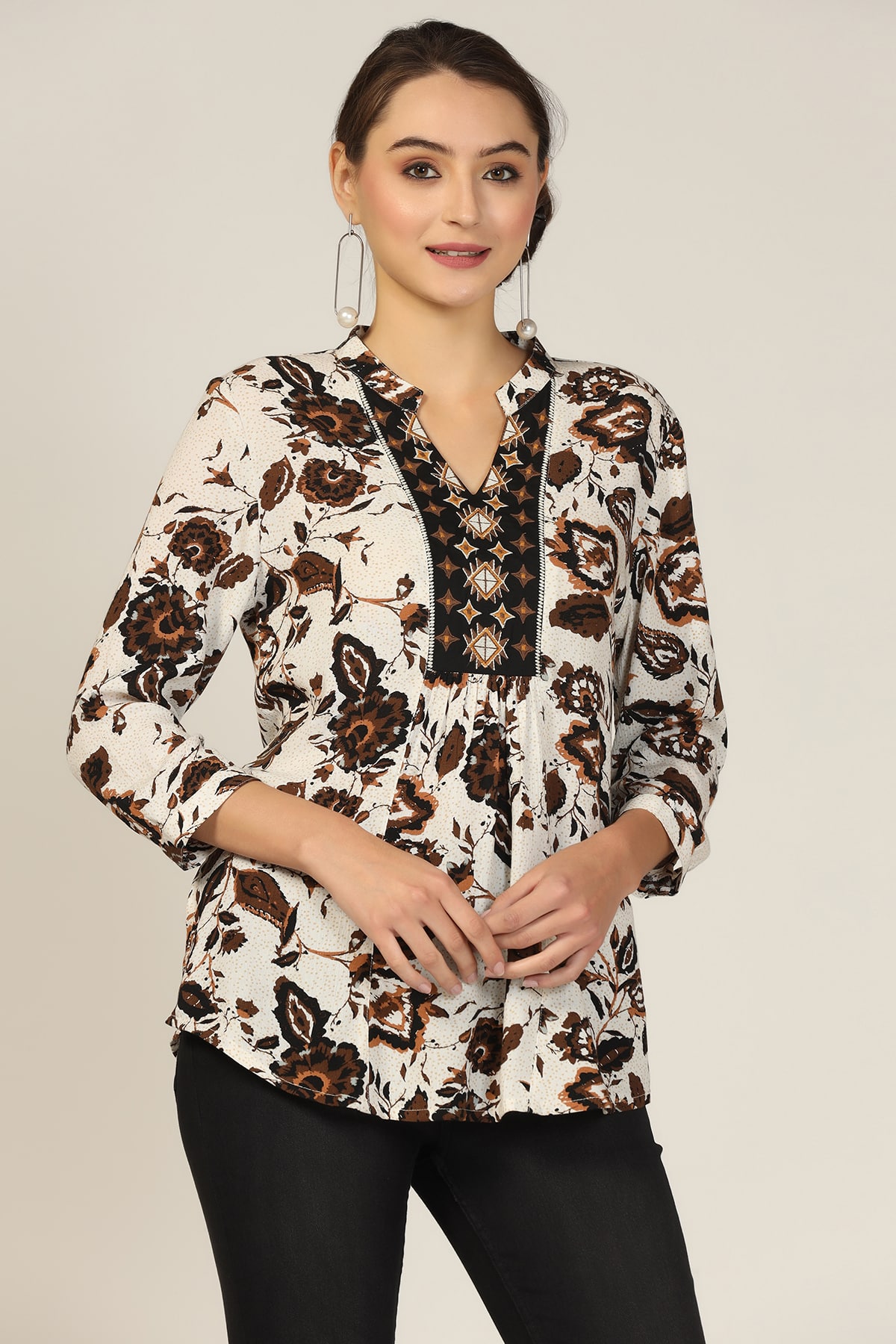 Brown Embroidered Women Top Trendy