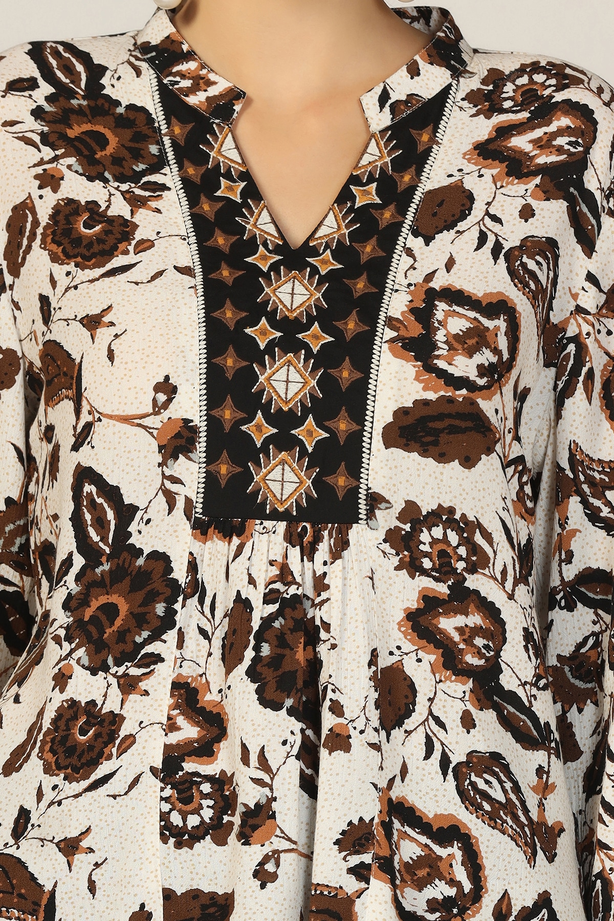Brown Embroidered Women Top Trendy