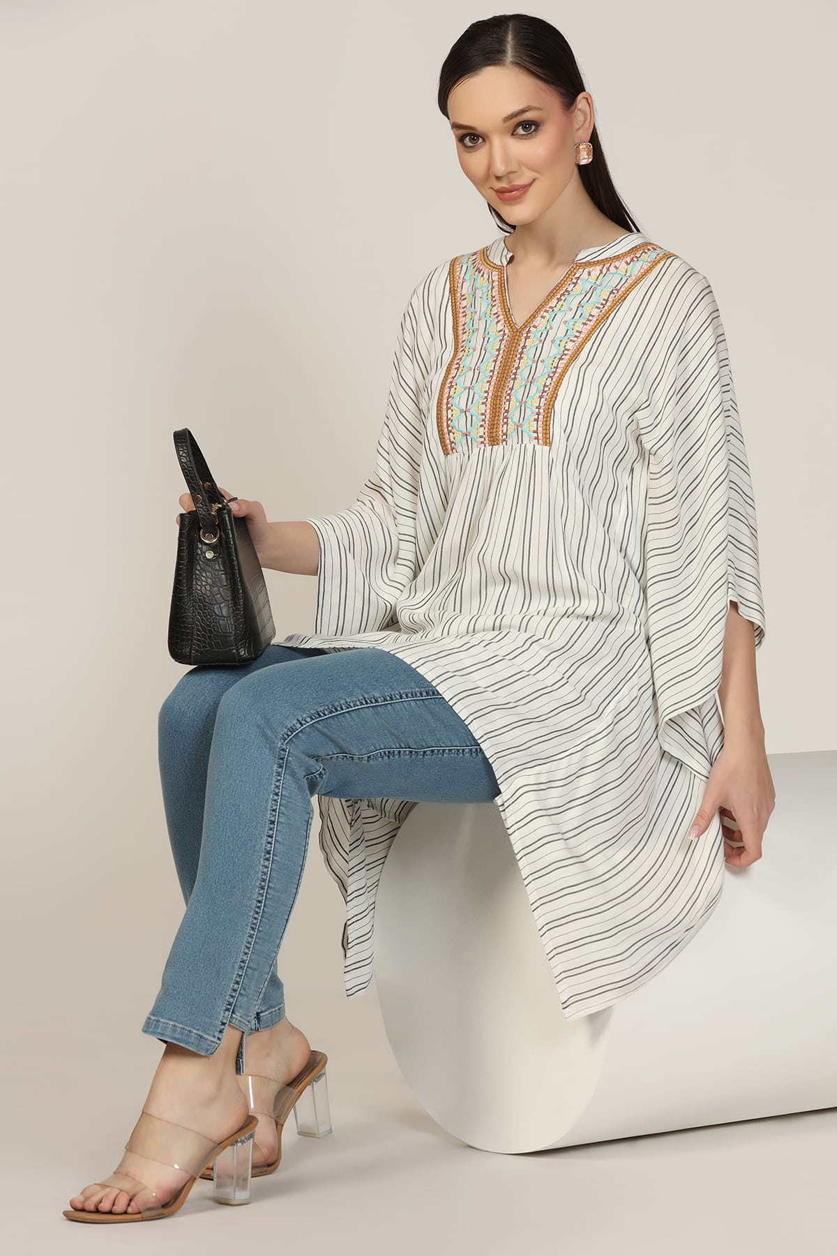 Embroidered Light Grey Top Woman