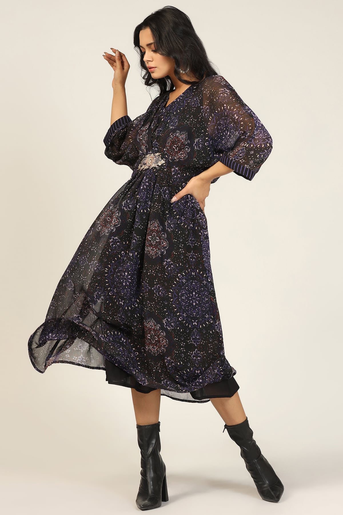 Charcoal Black Printed Kaftan