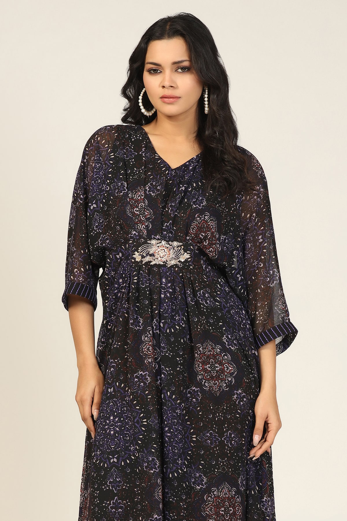 Charcoal Black Printed Kaftan