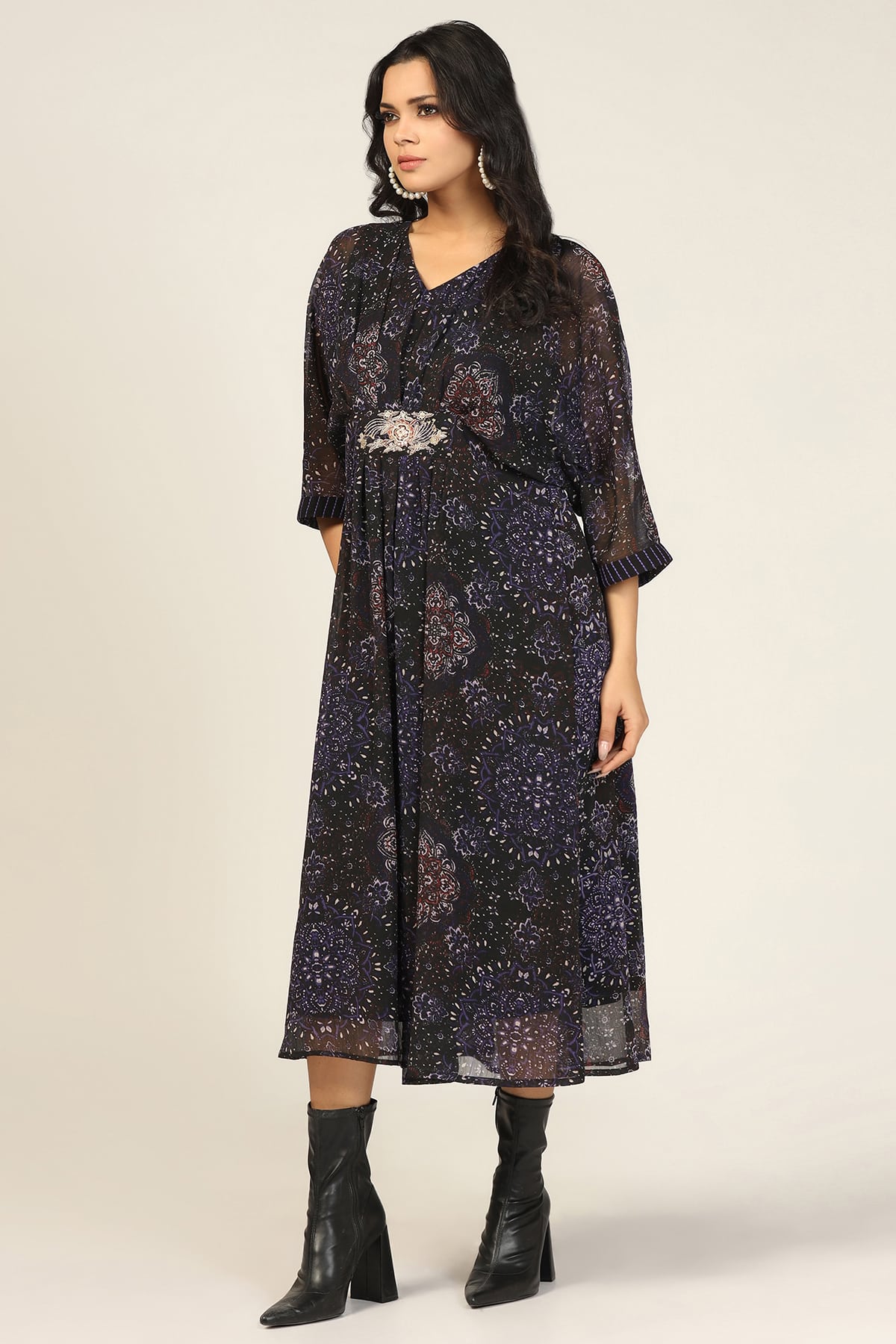 Charcoal Black Printed Kaftan