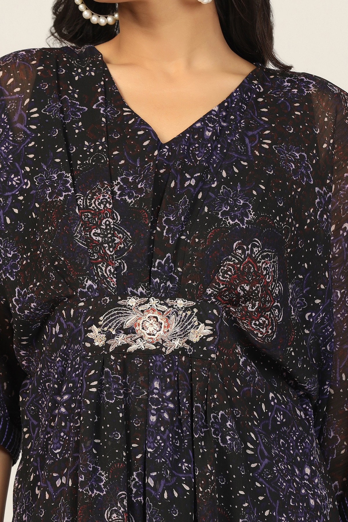 Charcoal Black Printed Kaftan