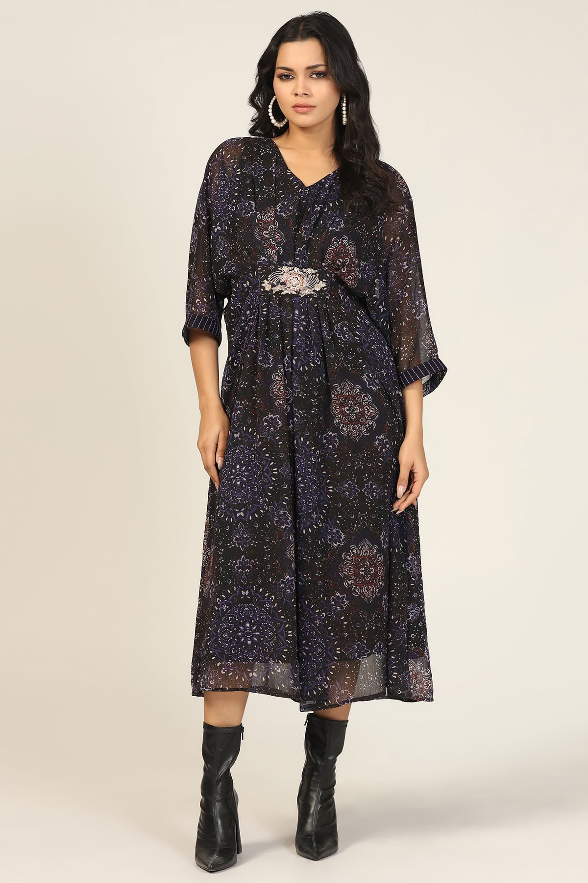 Charcoal Black Printed Kaftan