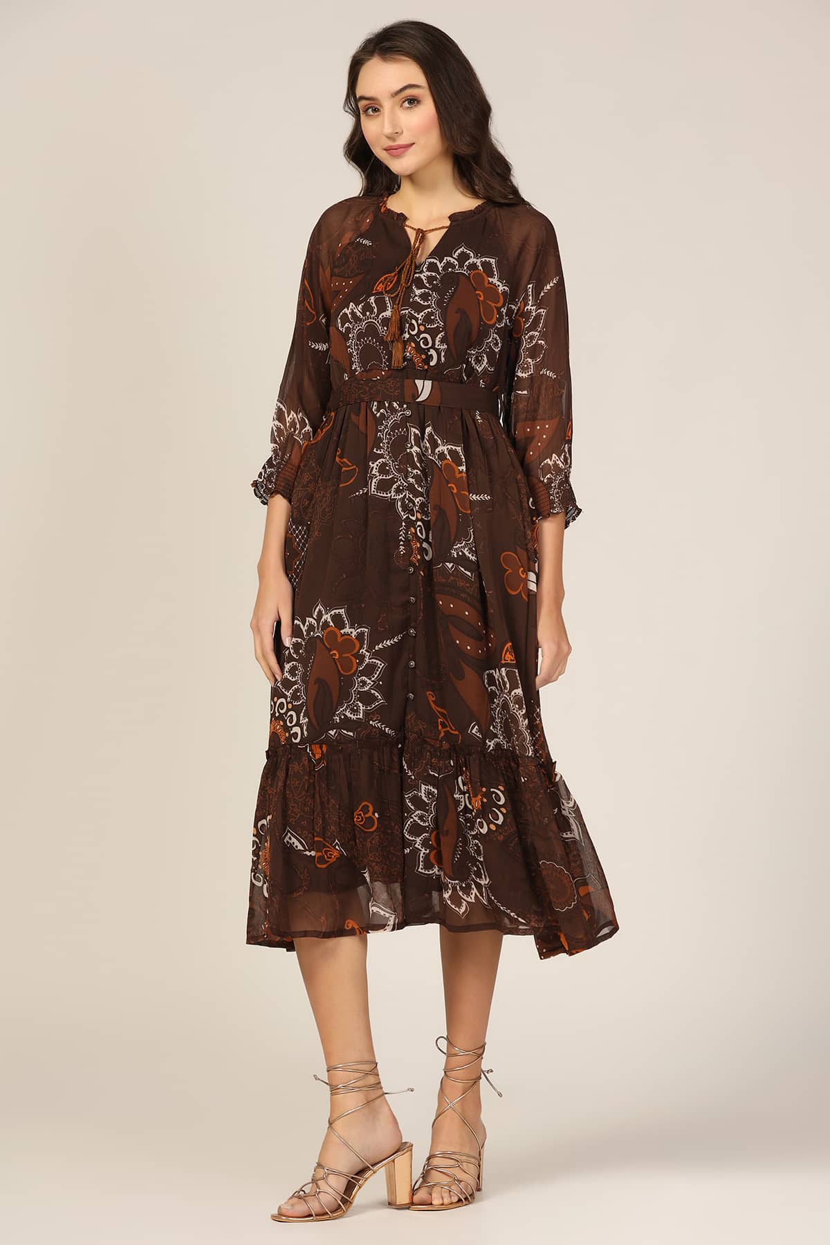 Printed Brown Dress Women