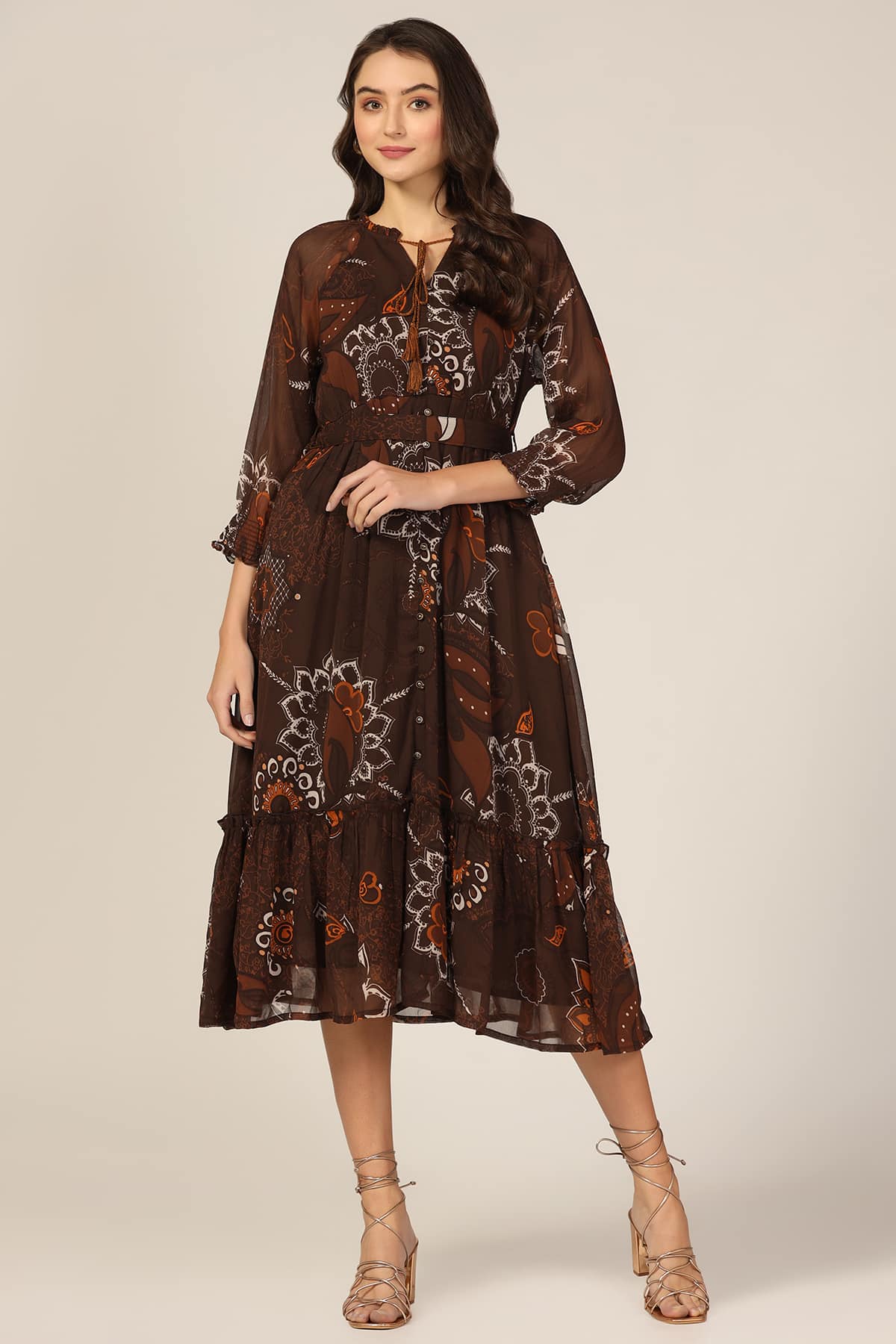 Printed Brown Dress Women