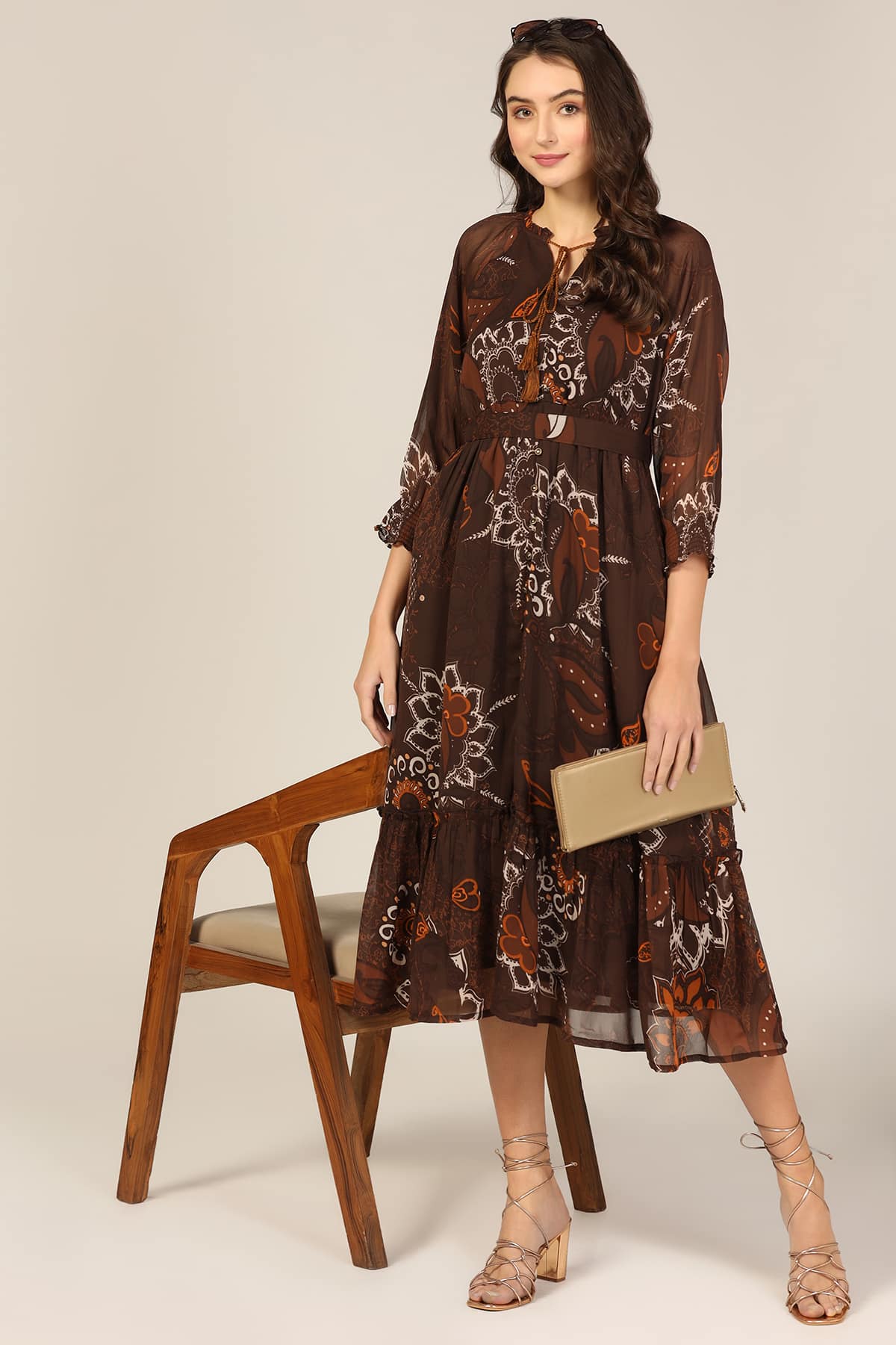Printed Brown Dress Women