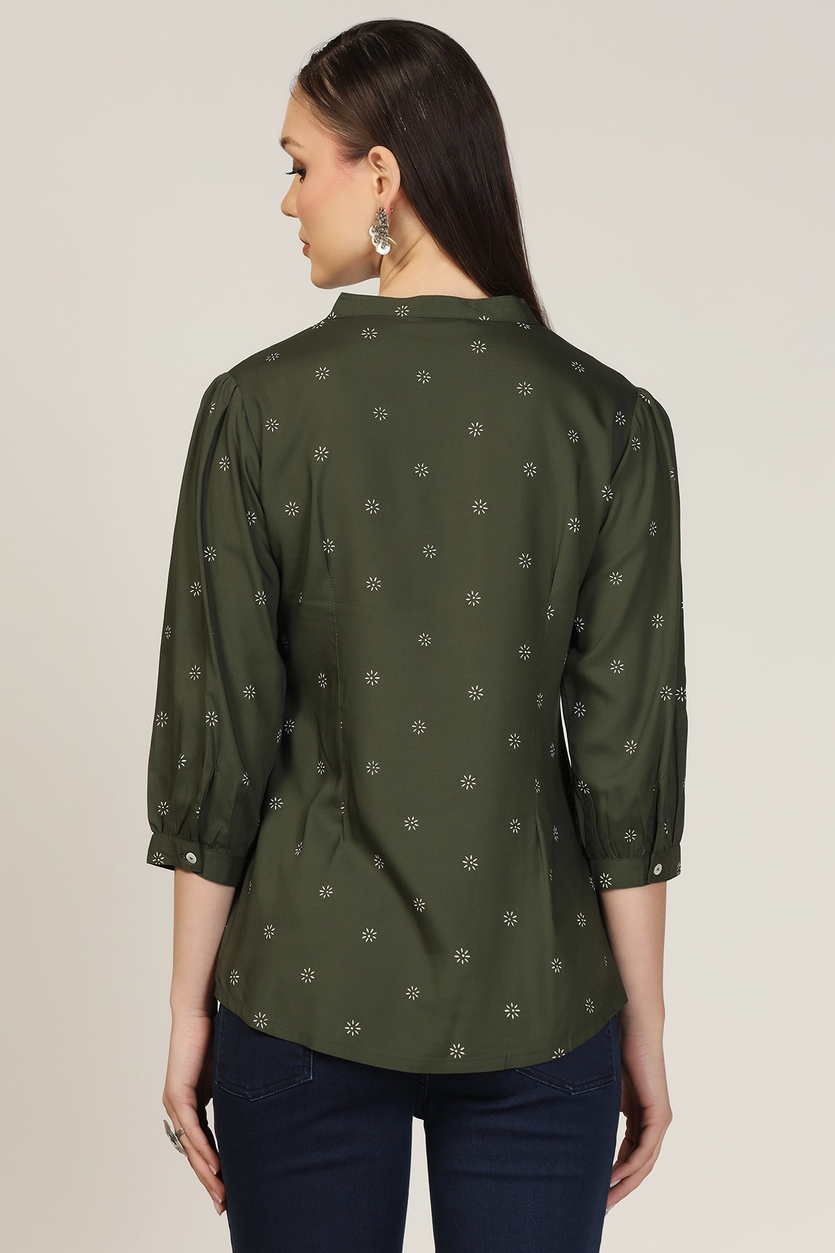 Embroidered Olive Green Top For Women