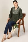 Embroidered Olive Green Top For Women