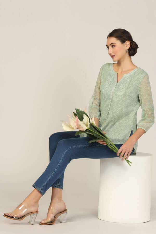 Printed Green Shirt Women