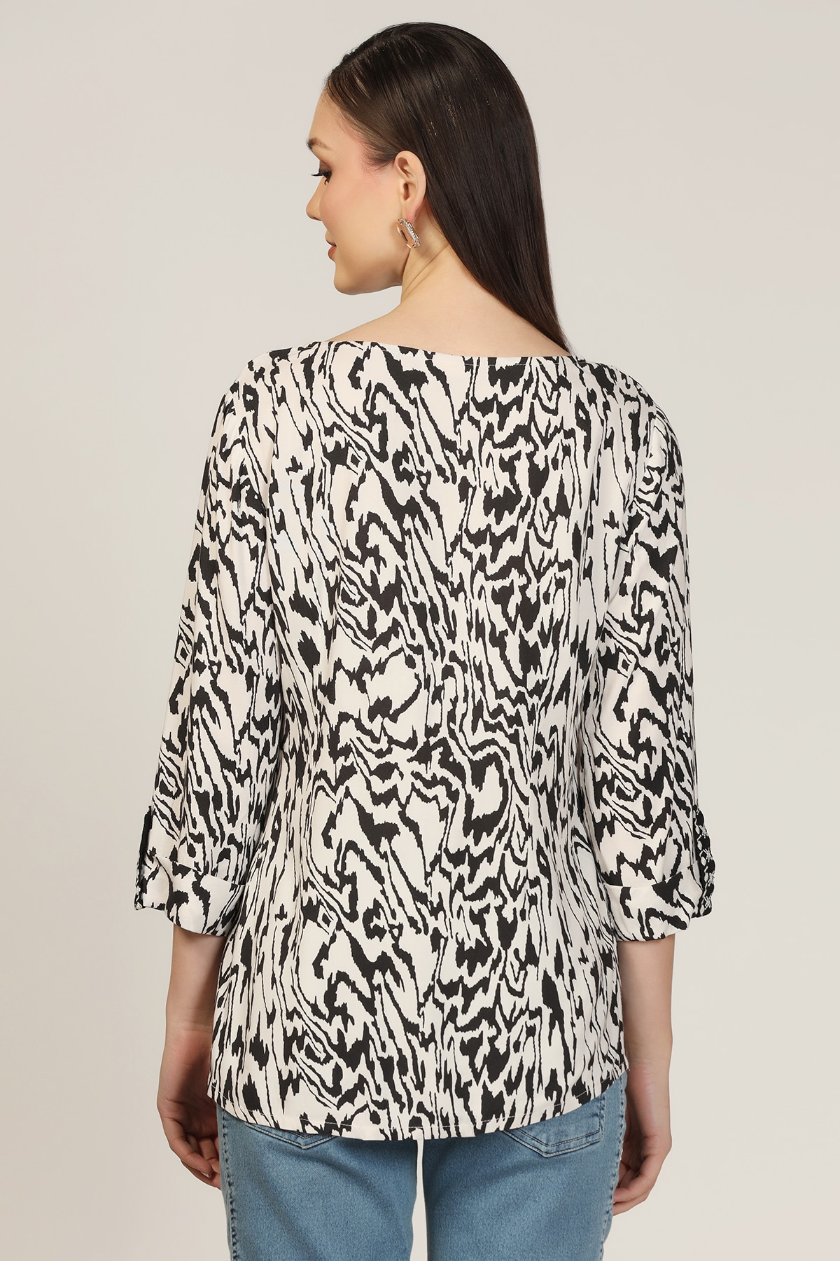 Embroidered Black And White Top Ladies