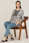 Embroidered Black And White Top Ladies