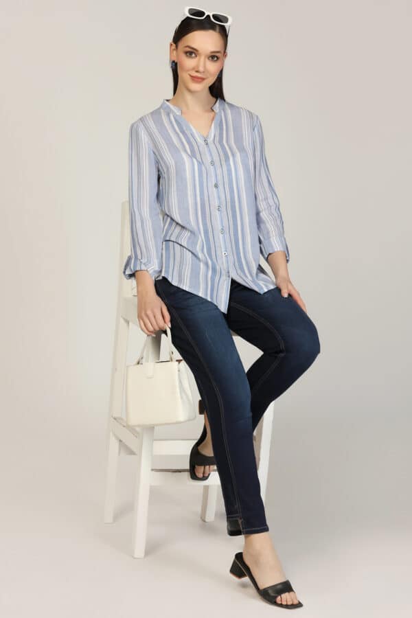 Striped Light Blue Shirt For Ladies