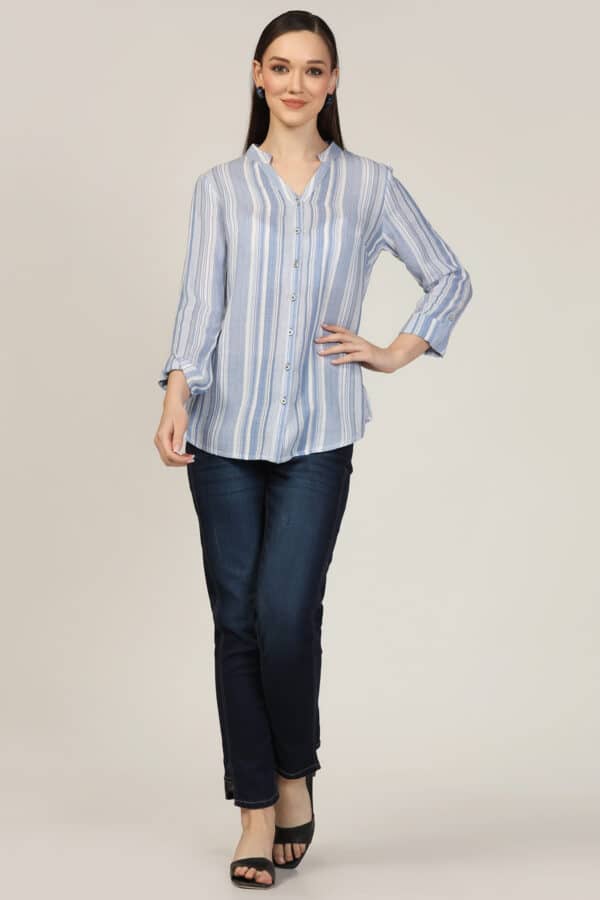 Striped Light Blue Shirt For Ladies