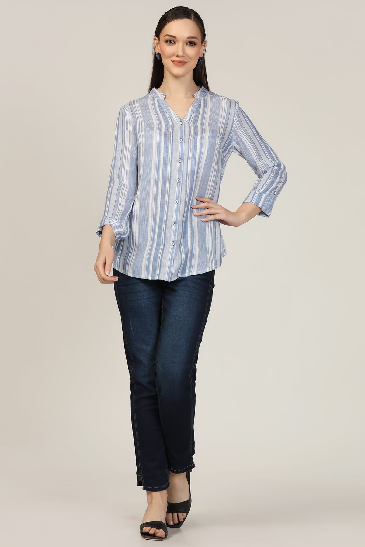 Striped Light Blue Shirt For Ladies