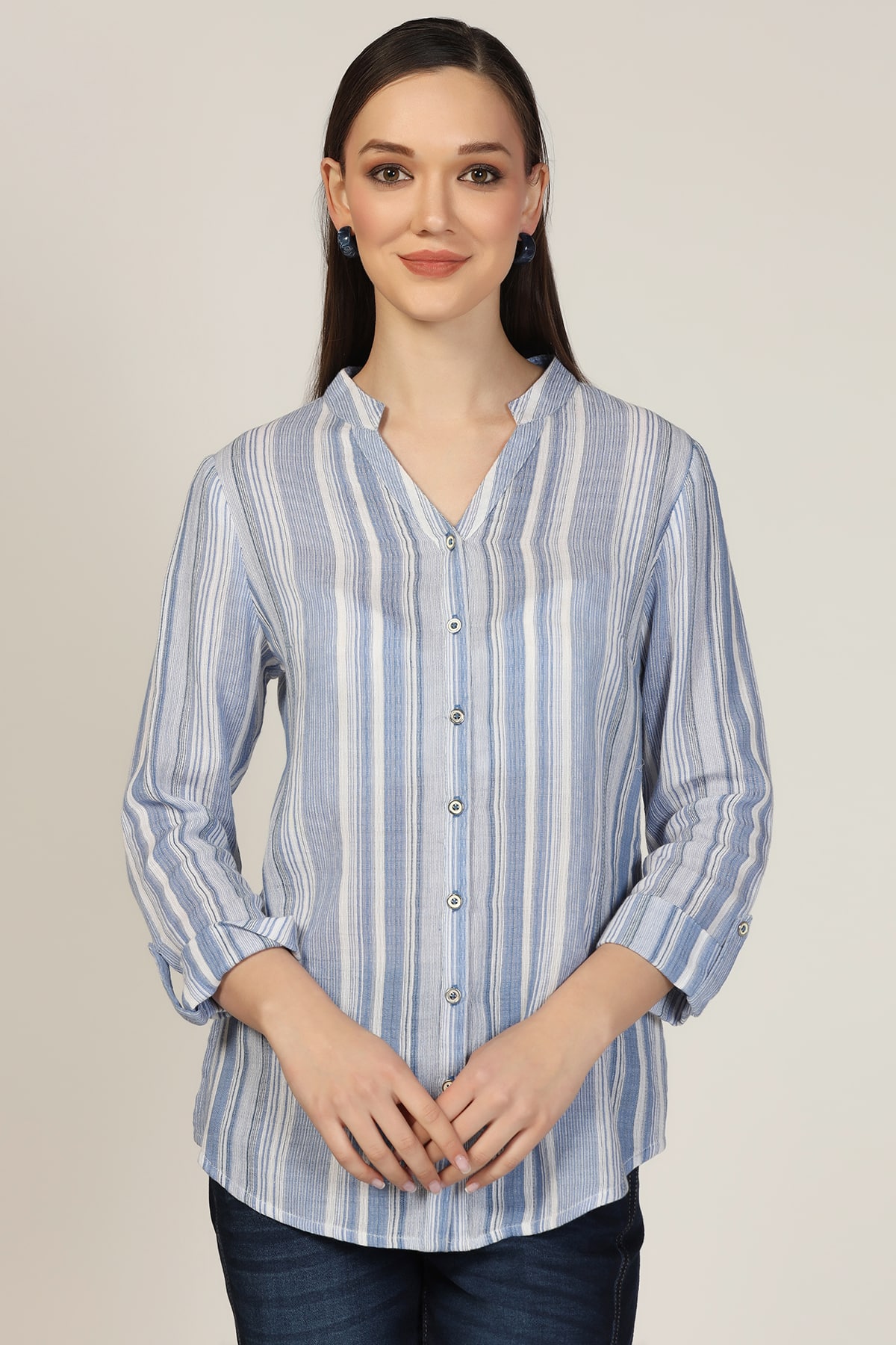 Striped Light Blue Shirt For Ladies