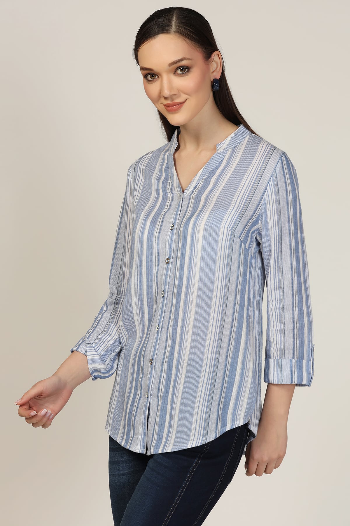 Striped Light Blue Shirt For Ladies