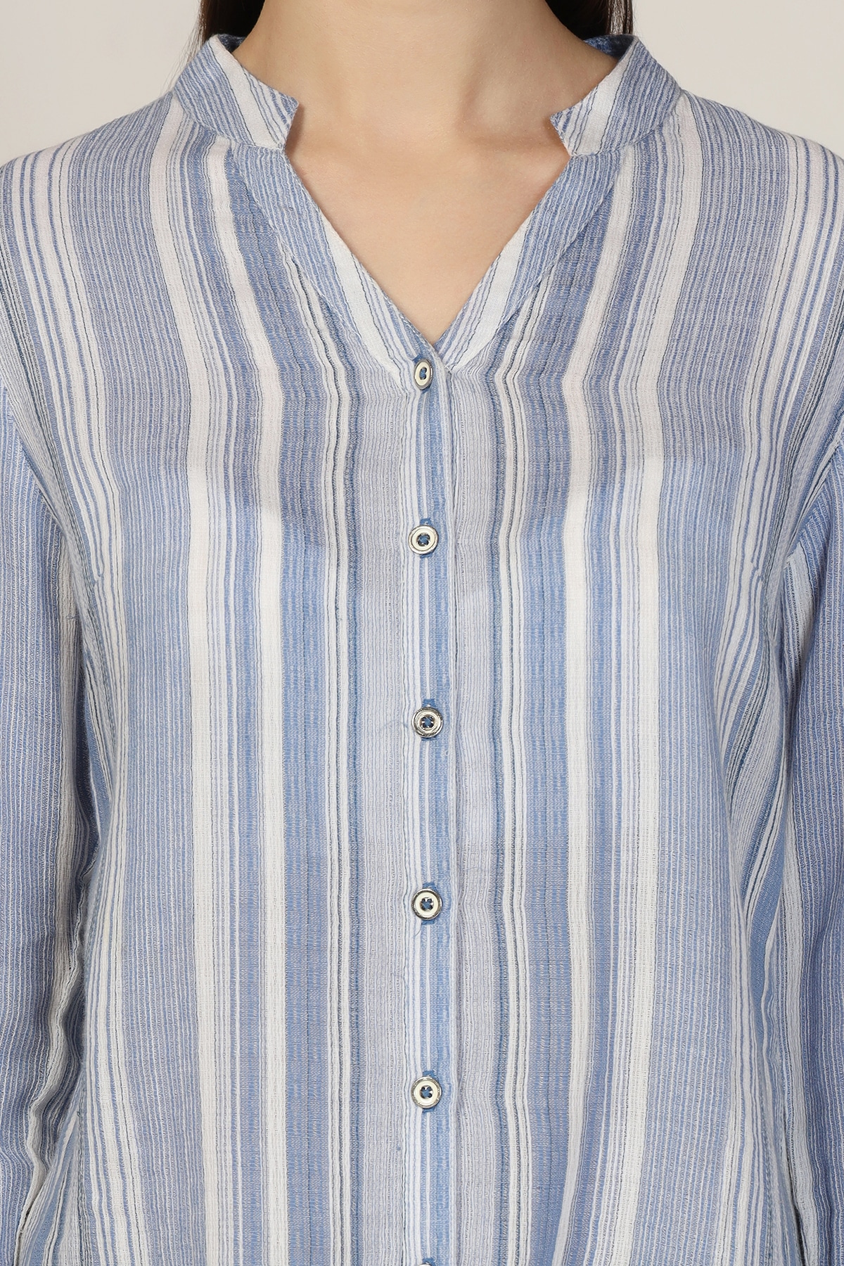 Striped Light Blue Shirt For Ladies
