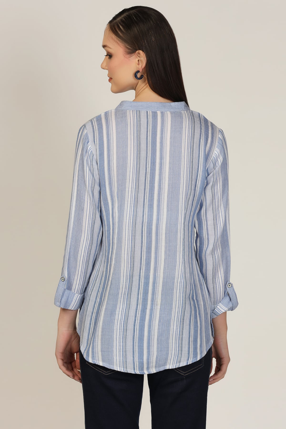 Striped Light Blue Shirt For Ladies